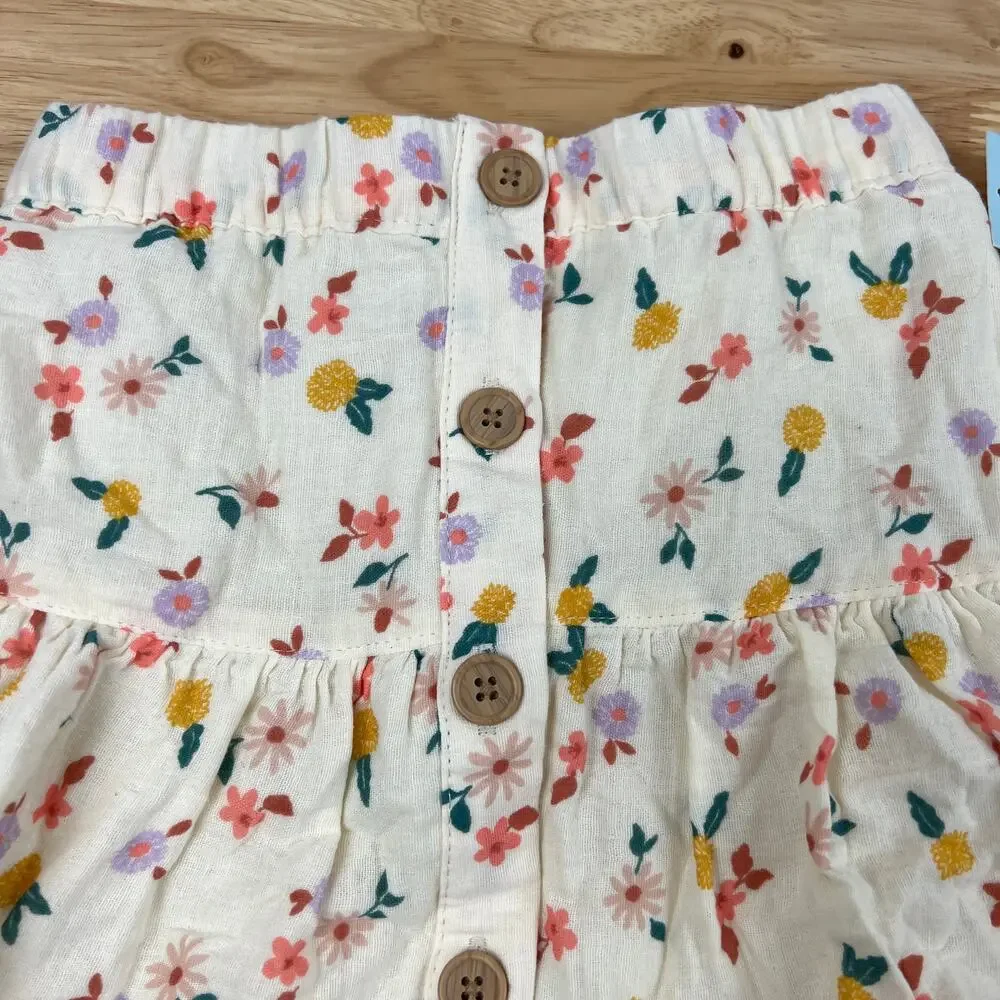 Cat & Jack Girls' Cream Floral Print Tiered Button-Down Skirt - Size XS - NWT